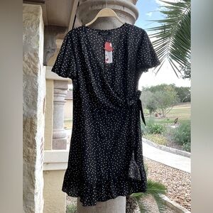 Relipop Wrap Dress, mini Blk w/dots